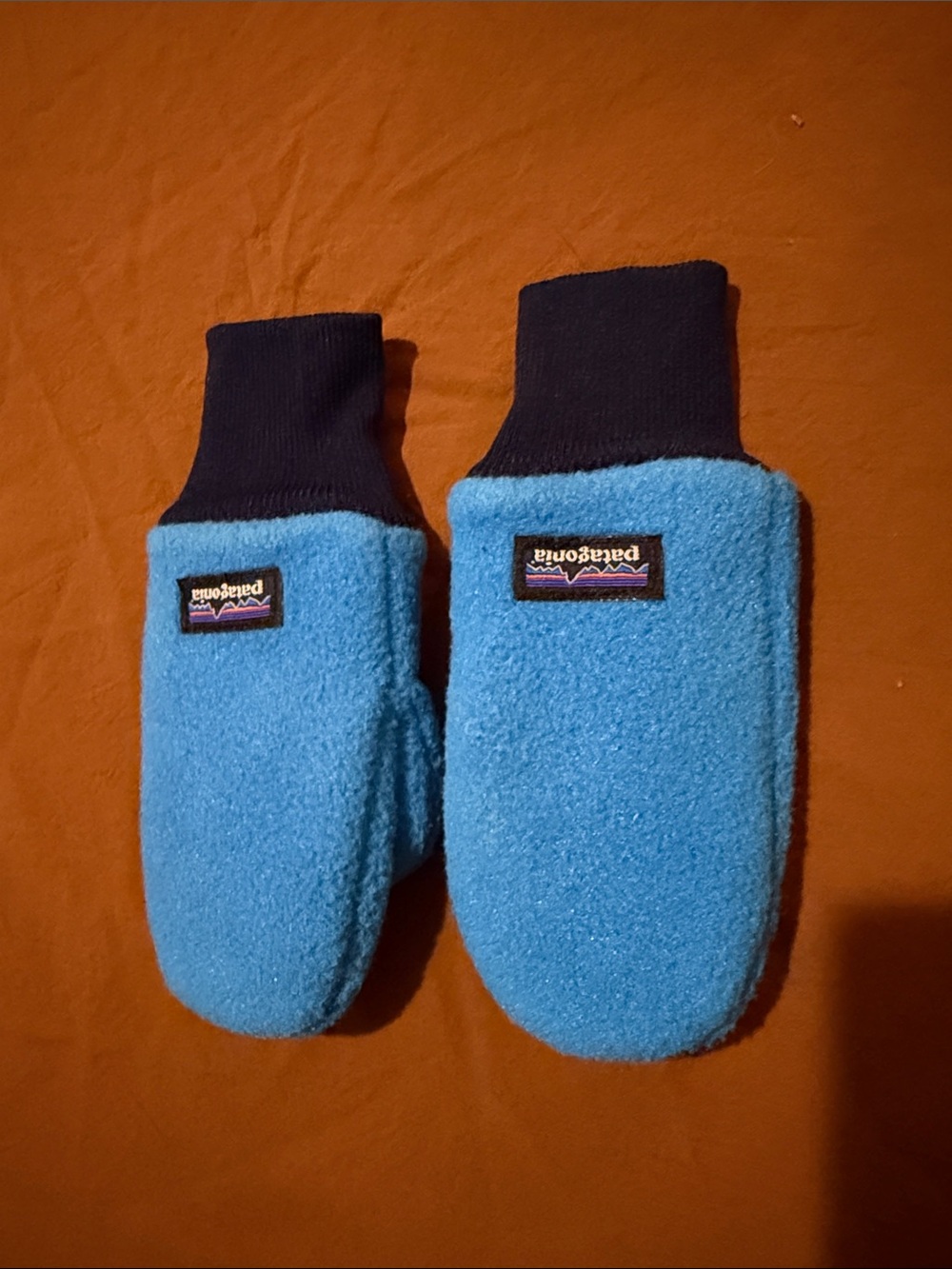 Patagonia Vibrant Blue Mittens with Black Cuffs